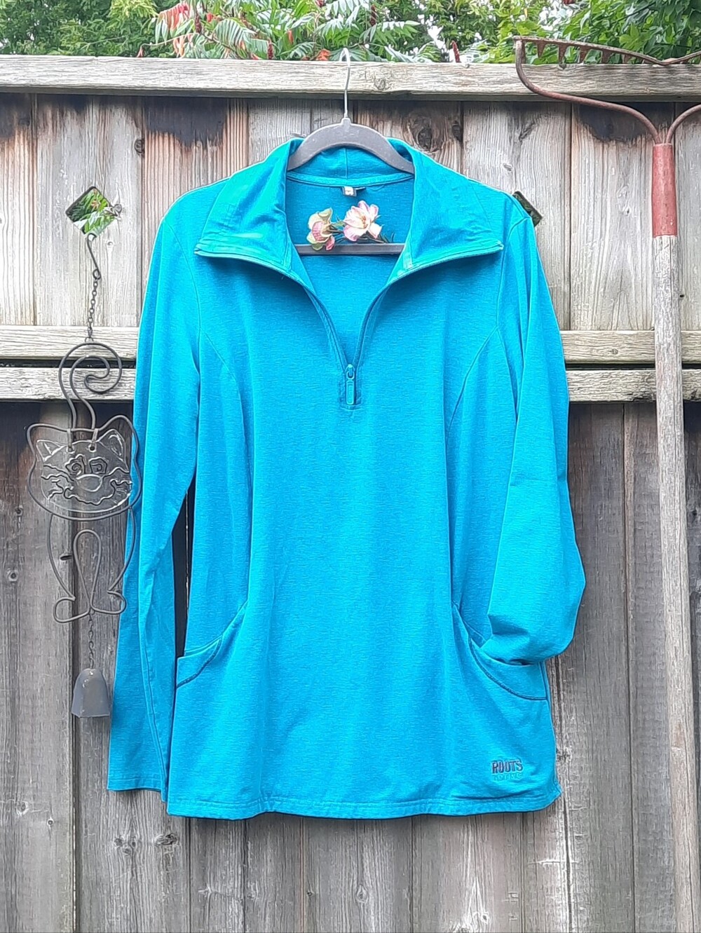 🍁 ROOTS ACTIVE, Turquoise Blue, Pockets, 1/3 Zip to Turtleneck Option